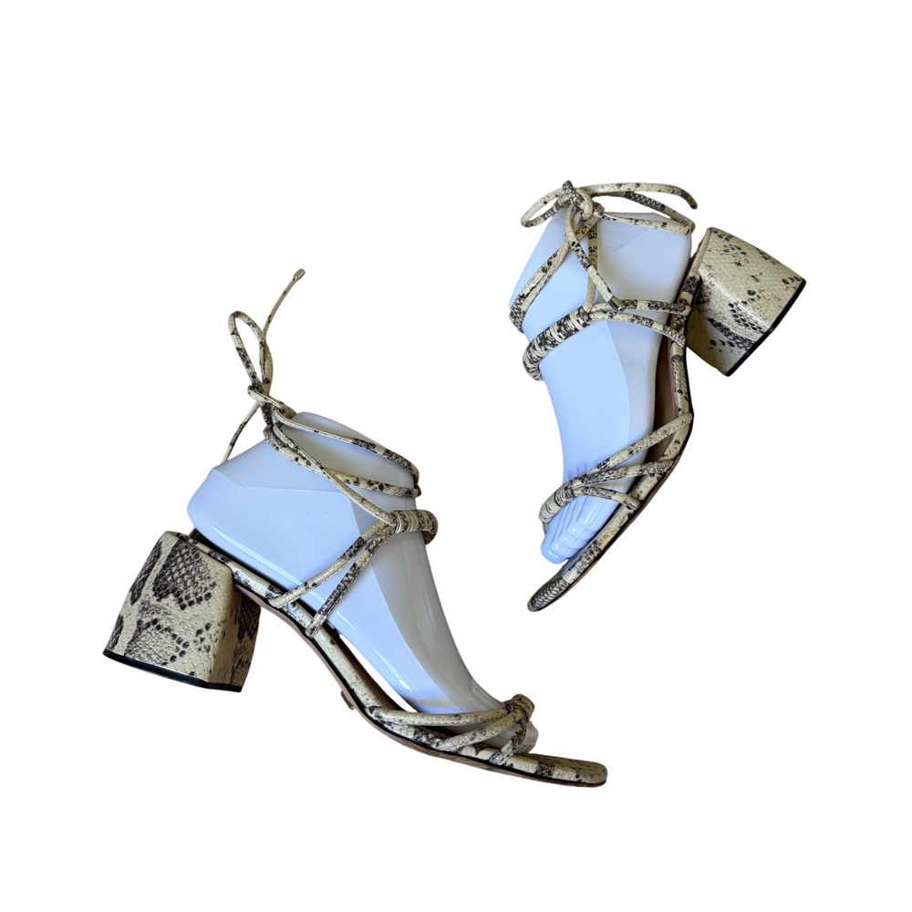 Vicenza Free People Sandals Snake Block Heel Square Toe Neutral Cream Gray 9